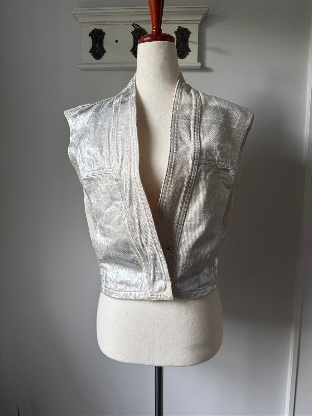 IRO Silver Metallic Cropped Vest Sleeveless Cotton 36